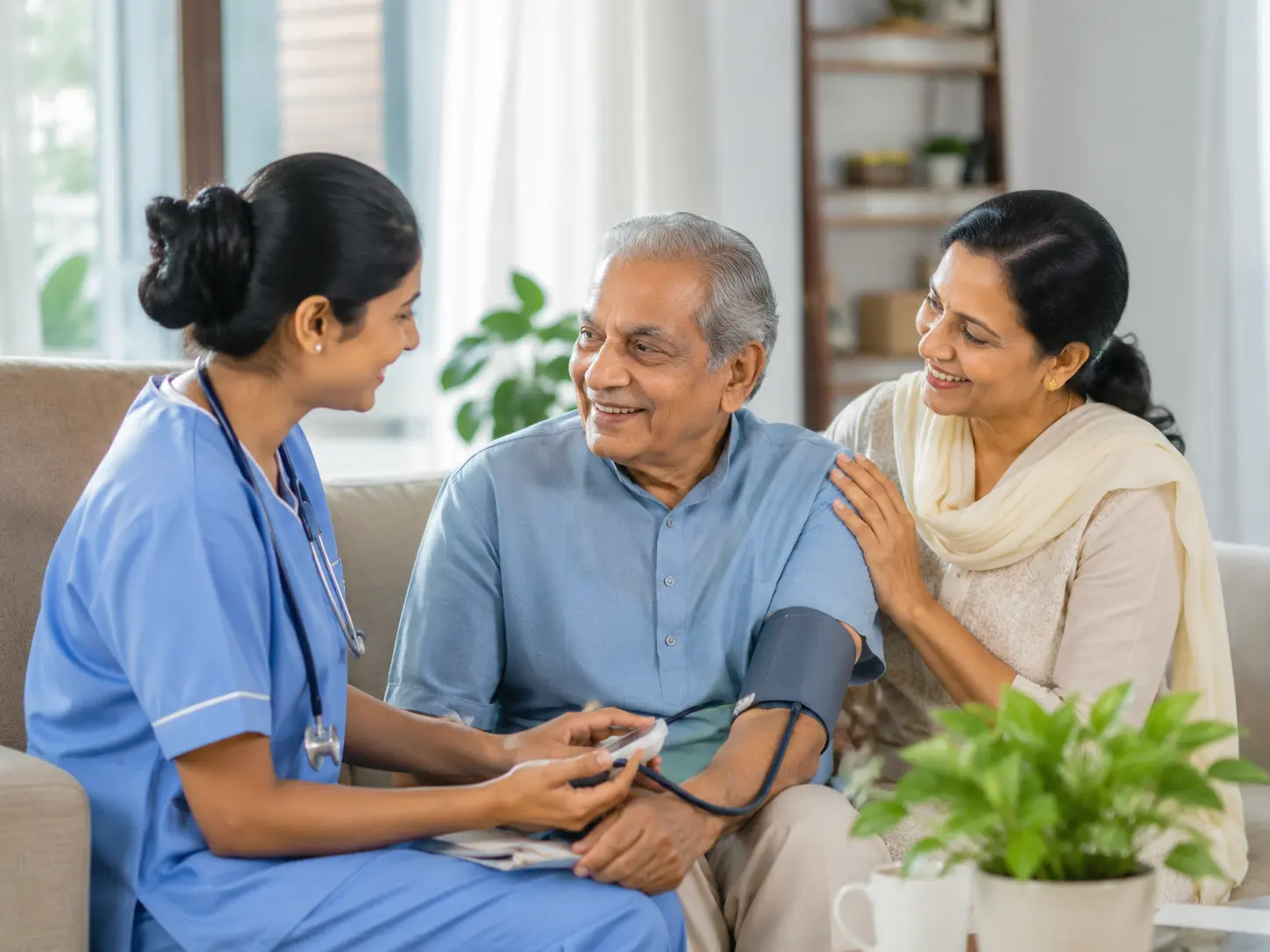 Professional nurse providing home healthcare support