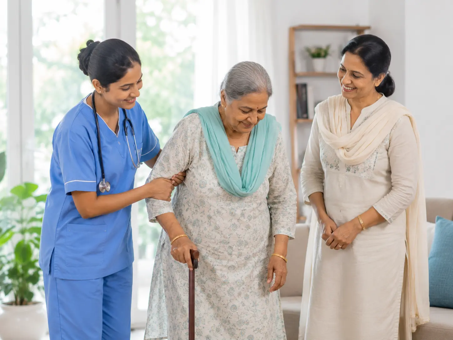 Caregiver assisting a senior patient at home